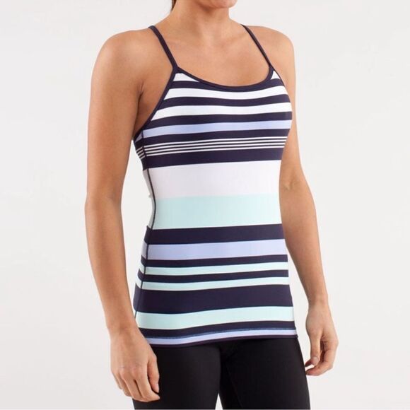 Lululemon Power Y Tank Discover Stripe White Deep Indigo - Picture 1 of 14